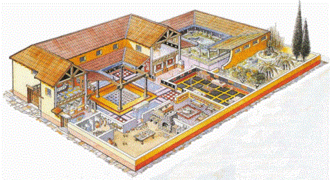 Diseño interior de una casa típica del antiguo imperio romano.