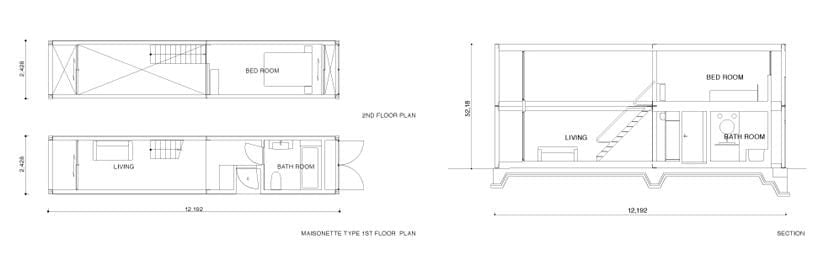 dibujo técnico de un contenedor para vivienda