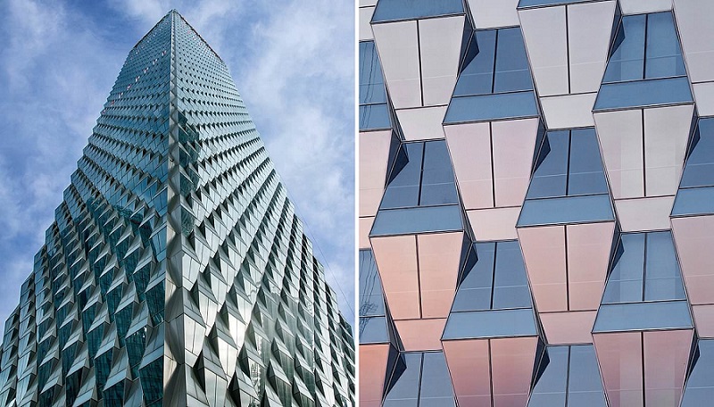 Impresionante edificio de vidrio trapezoidal en Beijing